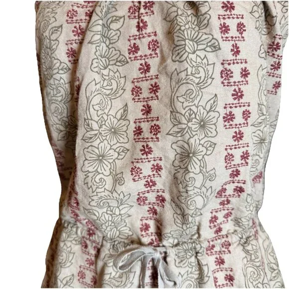 Lucky Brand Embroidered Linen Mini Dress Earthy Boho Floral Cottage Small - Picture 3 of 7